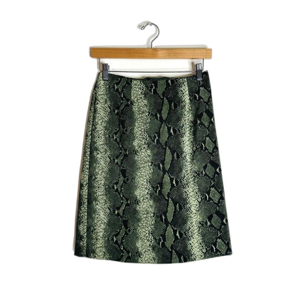 Intriguing Threads Skirt Womens size‎ 4 Green Snakeskin Print Animal Pattern USA